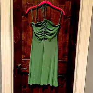 Moda International green flower halter pull on dress size small made in USA